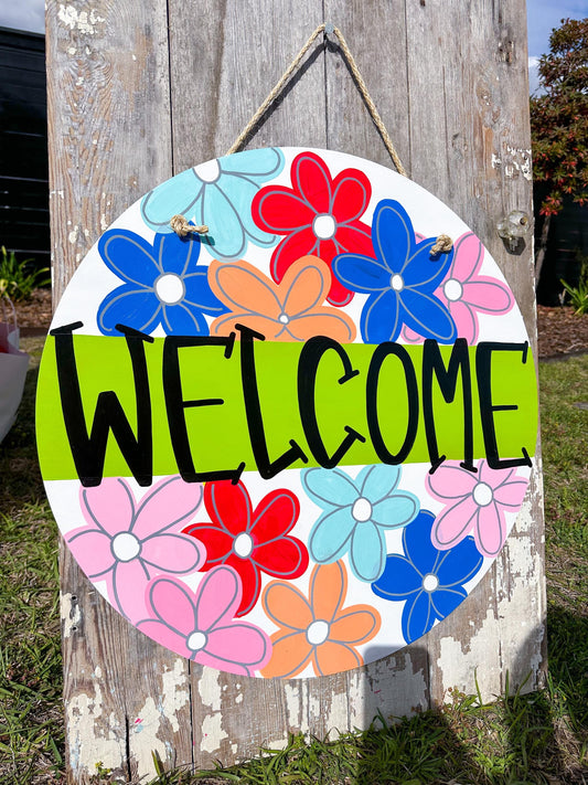 Bright multi flower floral door hanger circle oversized XL