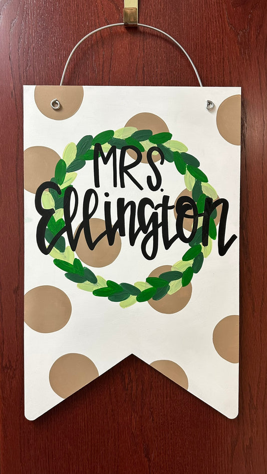 Personalized Neutral Wreath Door Hanger