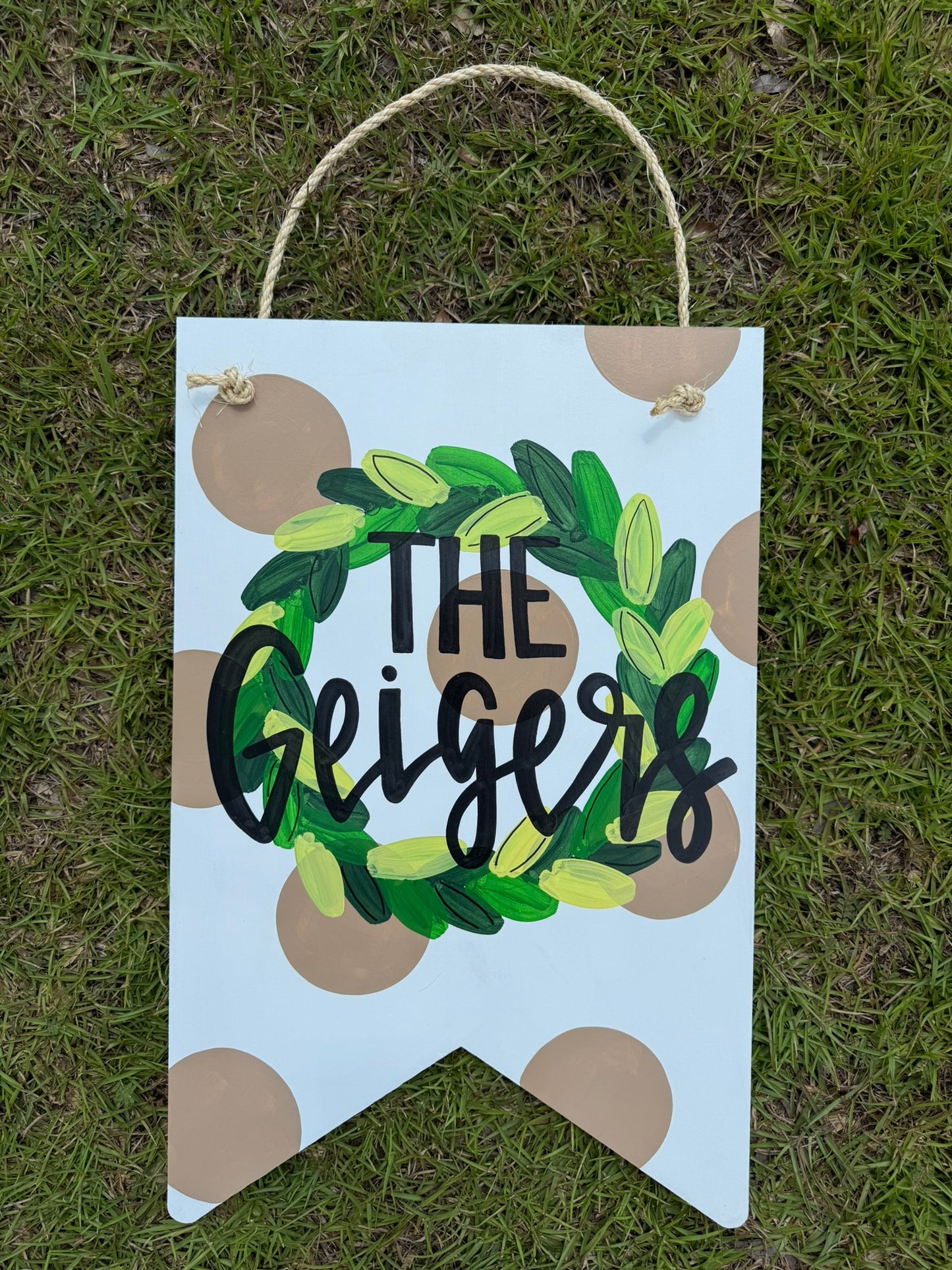 Personalized Neutral Wreath Door Hanger