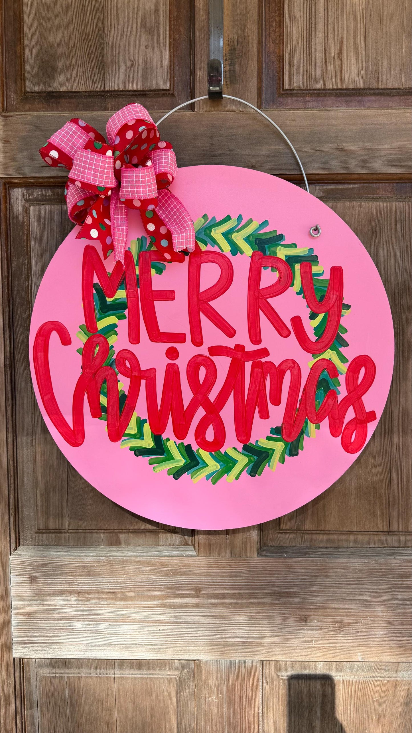 Merry Christmas Pink Classic Colorful Wood Door Hanger