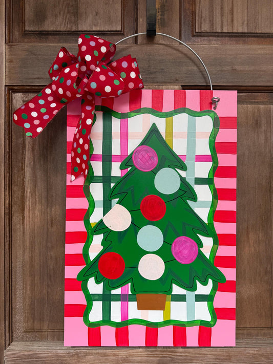 Christmas Tree Pink Classic Colorful Door Hanger