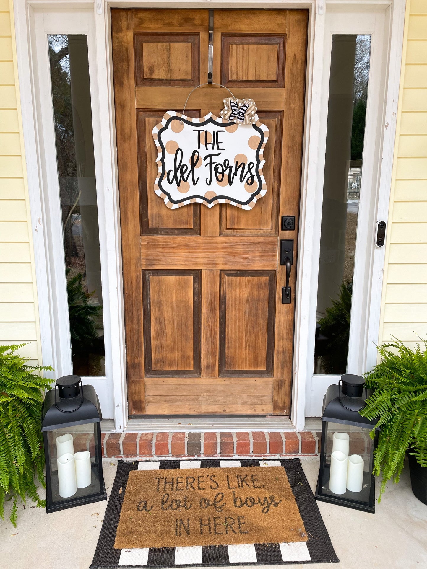 Personalized Neutral Wooden Polka Dot Farmhouse Door Hanger
