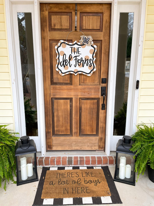 Personalized Neutral Wooden Polka Dot Farmhouse Door Hanger