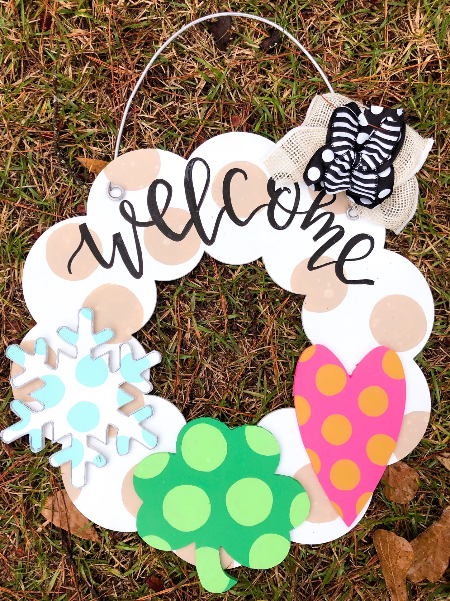 St. Patrick’s Day Shamrock Attachment Welcome Wood Door hanger