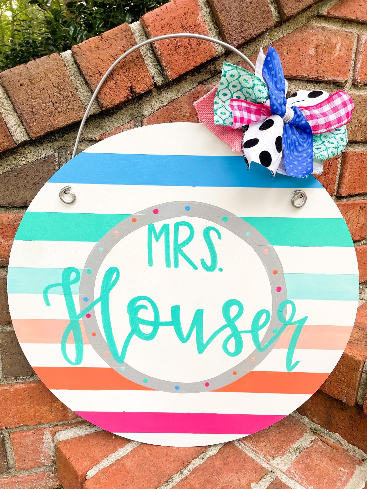 Colorful Stripe Hand Lettered Personalized Teacher Door Hanger