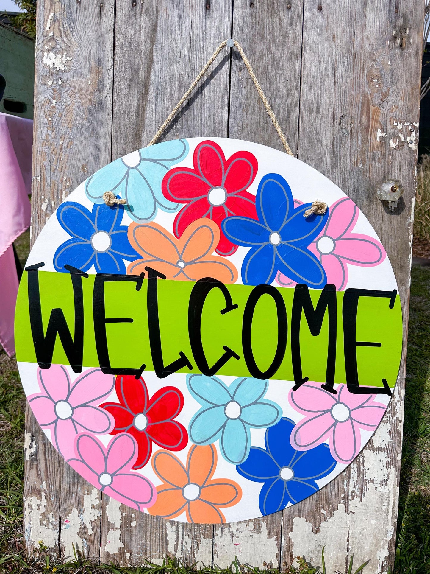 Bright multi flower floral door hanger circle oversized XL