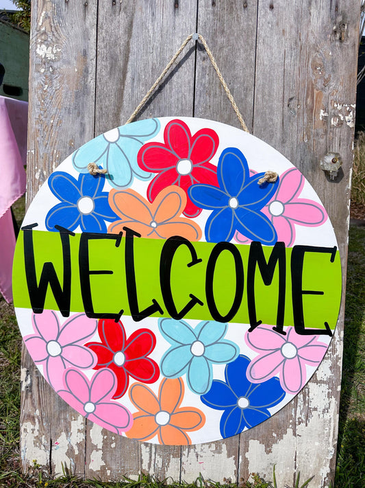 Bright multi flower floral door hanger circle oversized XL