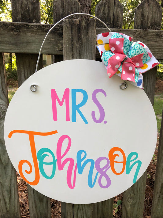 Personalized Colorful Bright Teacher Door Hanger Decor