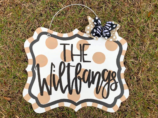 Personalized Neutral Wooden Polka Dot Farmhouse Door Hanger