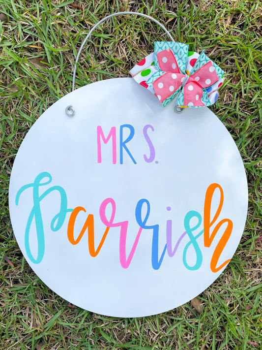 Personalized Colorful Bright Teacher Door Hanger Decor