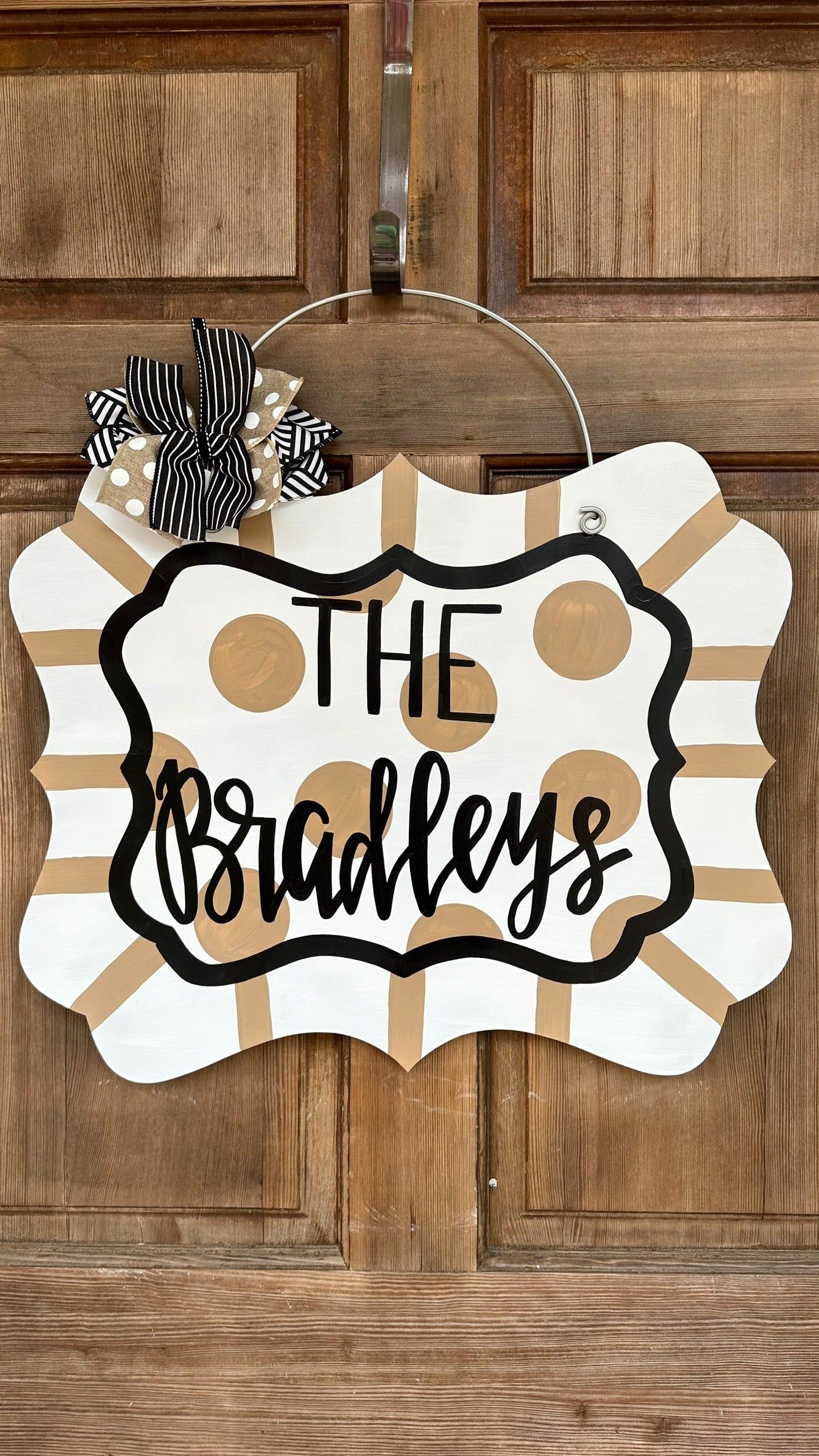 Personalized Neutral Wooden Polka Dot Farmhouse Door Hanger