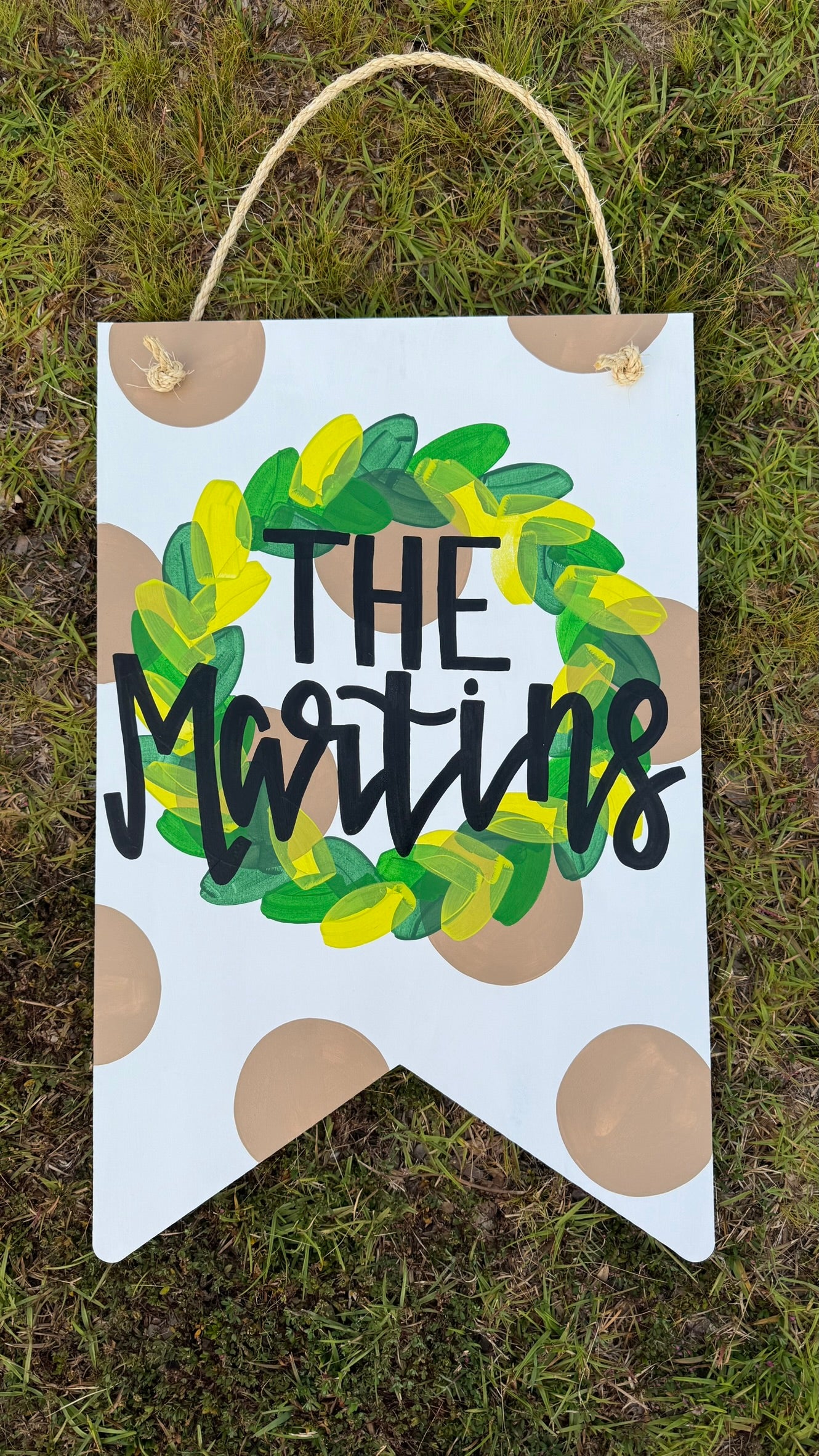 Personalized Neutral Wreath Door Hanger