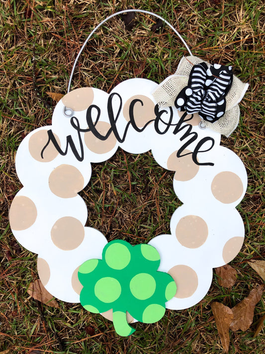 St. Patrick’s Day Shamrock Attachment Welcome Wood Door hanger