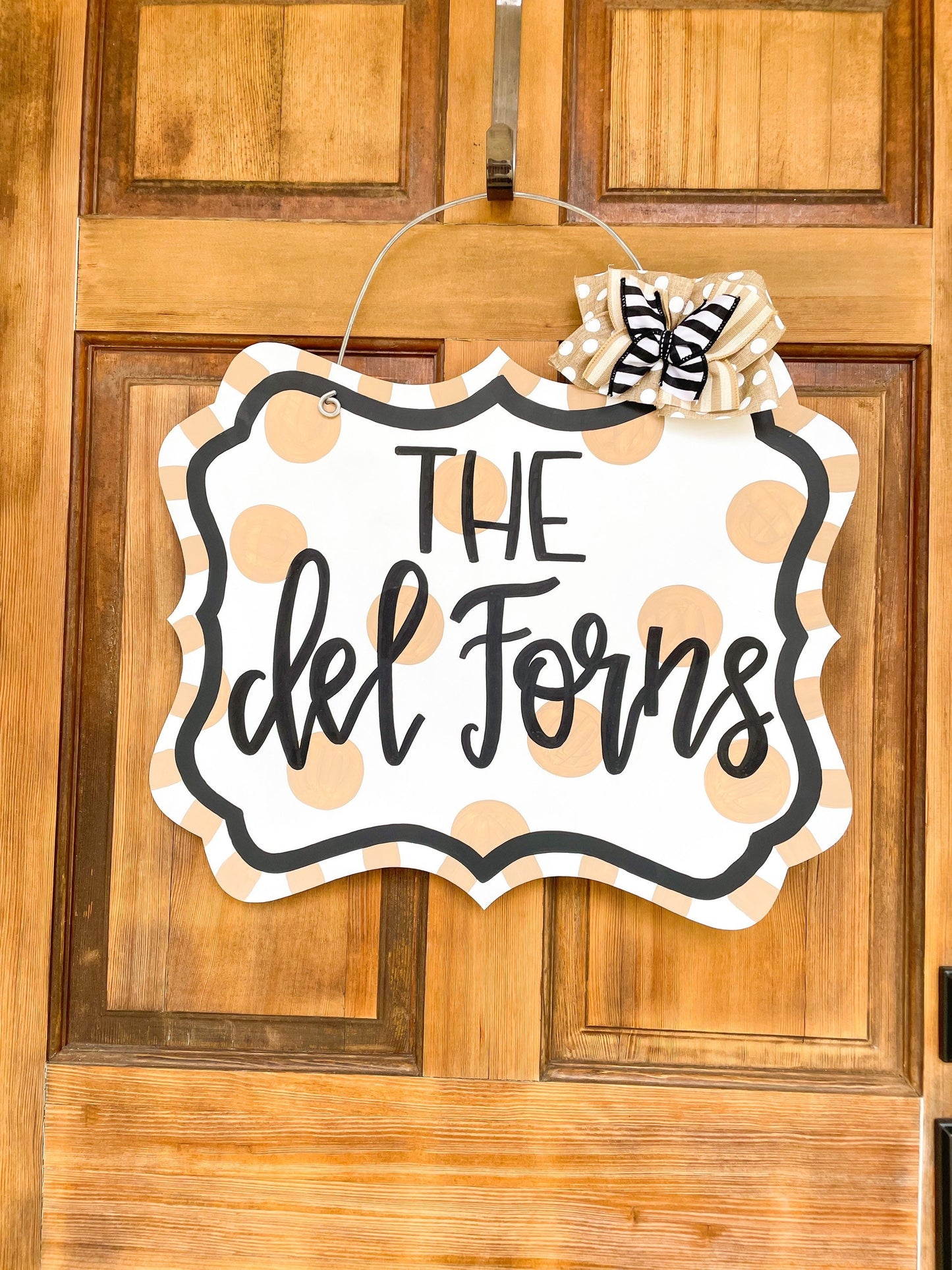 Personalized Neutral Wooden Polka Dot Farmhouse Door Hanger